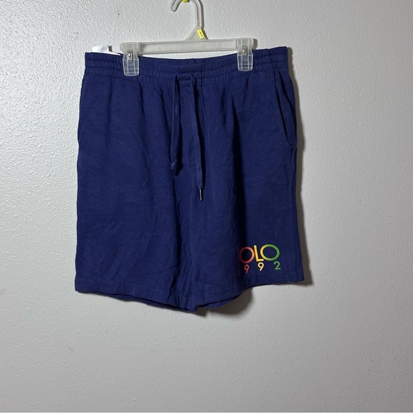 Polo Ralph Lauren Men SweatShorts Blue Polo 1992 Logo Fleece Elastic Waist Small - Picture 1 of 8
